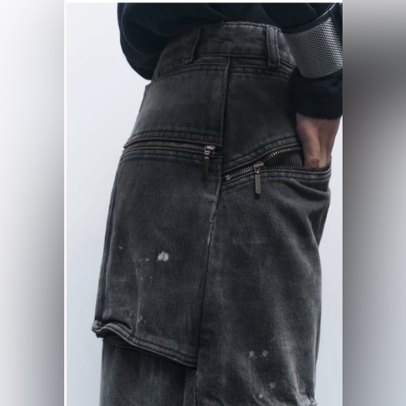NWT Zara MID-RISE LOOSE FIT ZW COLLECTION THE RELAXED CARGO JEANS in grey size 0 - Picture 6 of 16